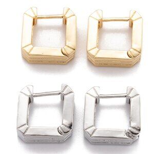 Square textured brass hoop earrings in Silver OR Gold Cute Chunky Everyday